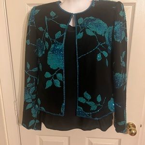 Sean Collection Dress Jacket. Amazing Blue Beaded Flowers.